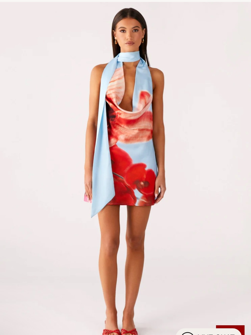 New tropical mini scarf dress with floral orchid print